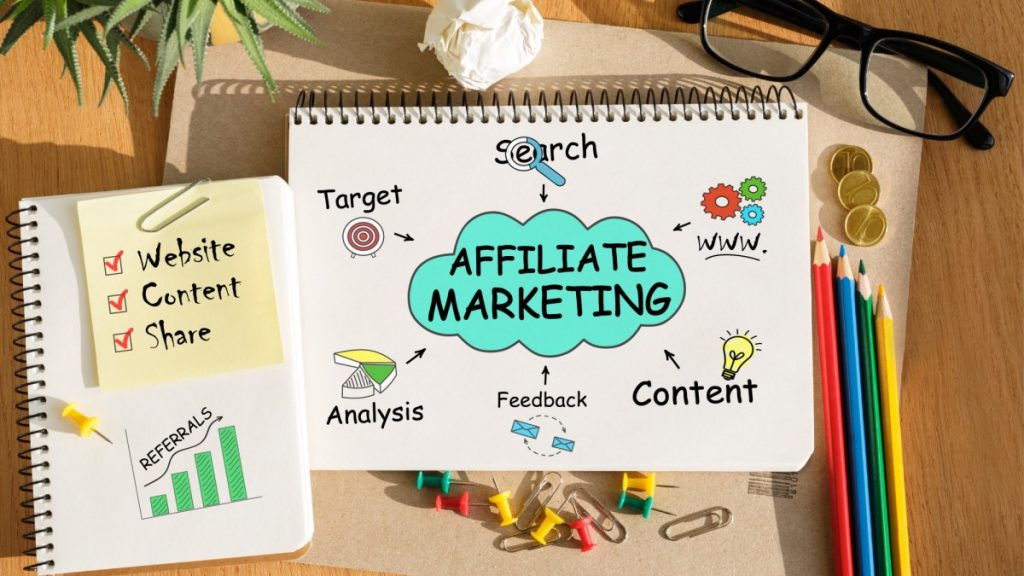 Notebook with Toolls and Notes about Affiliate Marketing